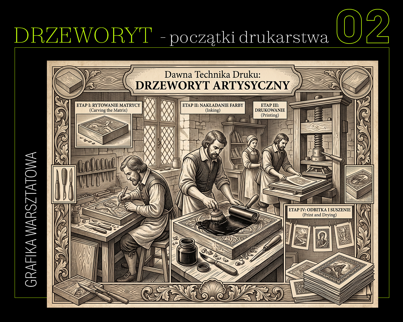 Grafika warsztatowa cz. 2. Drzeworyt, początki drukarstwa